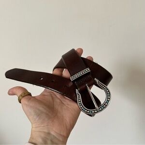 Brighton Brown Leather Western Belt Turquoise Buckle Size S